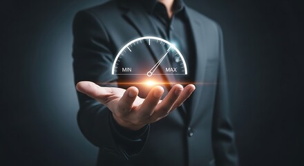 Elegant Minimalist Speedometer Performance Indicator Gauge on Hand Business Concept