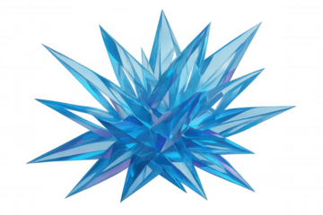 Blue crystal abstract starburst forming sharp spiky transparent structure on alpha channel background