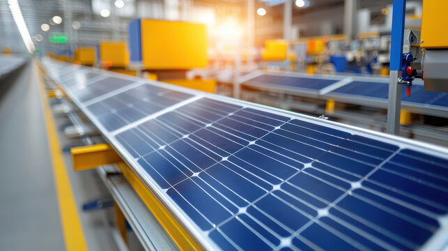 Cutting edge solar panels in modern manufacturing facility, showcasing innovation and technology in renewable energy production