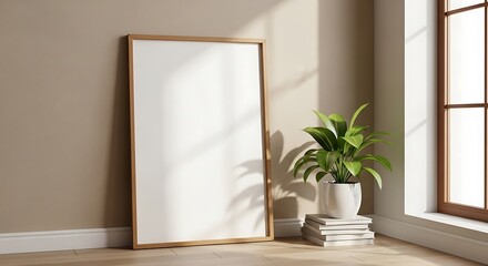 Modern Minimalist Interior Mockup with Frame and Plant Arrangement