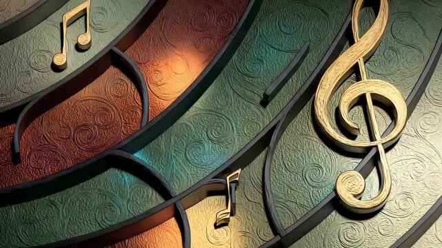 Artistic Presentation of Golden Notes on Stained Glass