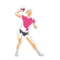 Handball player, woman playing handball, isolated flat design vector illustration