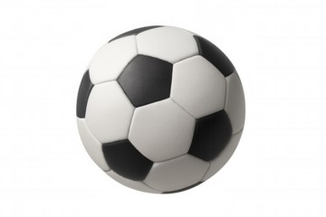 Soccer ball for sports, games, and leisure activities, featuring a traditional design with black and white panels. Transparent background