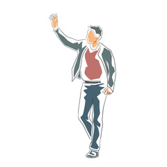 Man walking and wavind one`s hand, isolated vector illustration. Flat design drawing