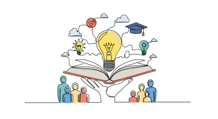 Obraz premium Illustrating the spark of knowledge and innovation emerging from collaborative learning and education
