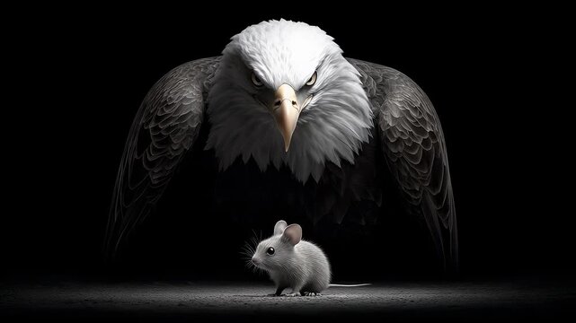 Eagle and Mouse Confrontation Symbolizes Strength and Weakness