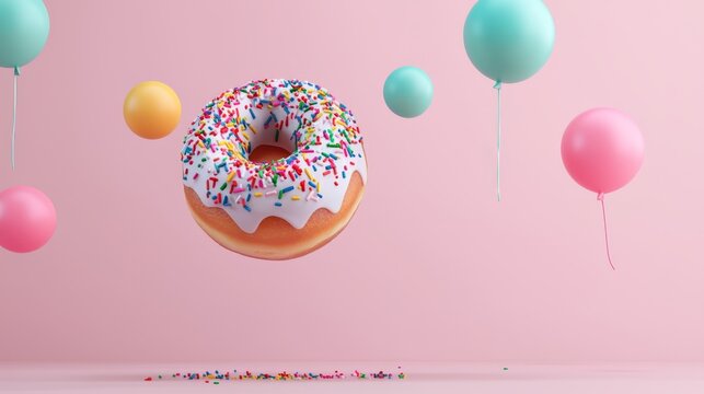 Sweet Surrealism: National Donut Day Celebration in America on Coral Background