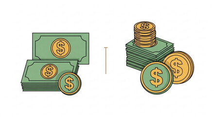 Comparison of money with less value and money with more value concept of financial growth, investment, and wealth accumulation
