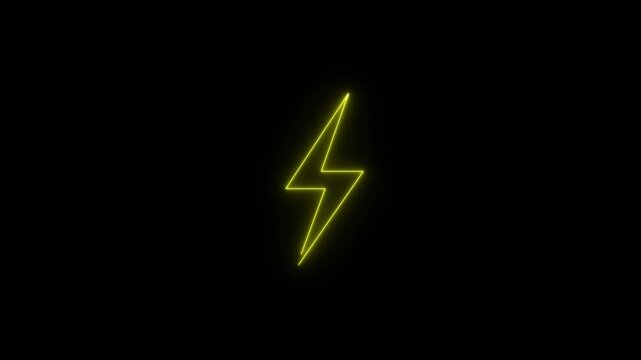 Glowing neon thunder bolt sign. Light Energy Ecology Background. Electric power energy concept.