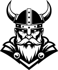 a viking with a horned helmet, simple black and white vector graphic, minimalist design
