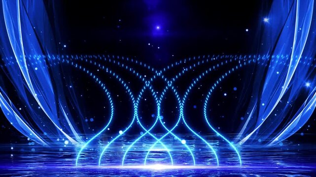 Blue light sways like a fountain, rippling on the water surface, blue luxury particle stripes background, suitable for title elements, logo presentation, video opening, award ceremony, celebration, 4K