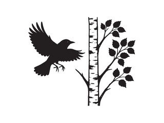 Fototapeta premium Birch Tree Branch with Leaves – Minimal Nature Silhouette