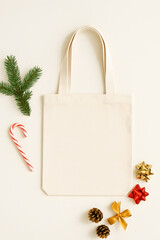 Cotton Tote Bag with Christmas Candy Cane