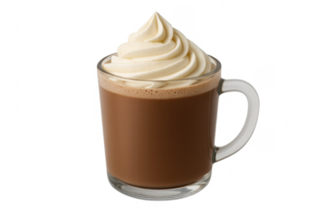 Hot chocolate drink with whipped cream transparent background
