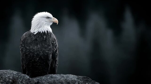 Bald Eagle Perched on Rock Gazing into Distance