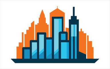 Fototapeta premium Modern abstract cityscape with stylized skyscrapers in vibrant blue and orange colors
