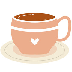 Cartoon Mug of Hot Cocoa with Heart Motif on Saucer
