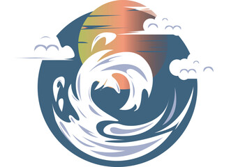 wave with sunset design illustration