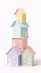 Colorful stacked houses representing real estate and property.