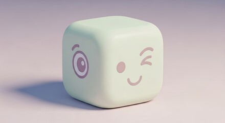 Cute cube character with smiley face and winking eye design