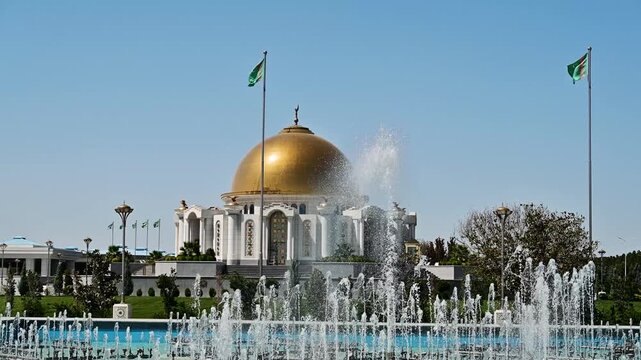 Golden dome mausoleum of Saparmurat Niyazob, known as Turkmenbashi, the first president of Turkmenistan in Ashgabat