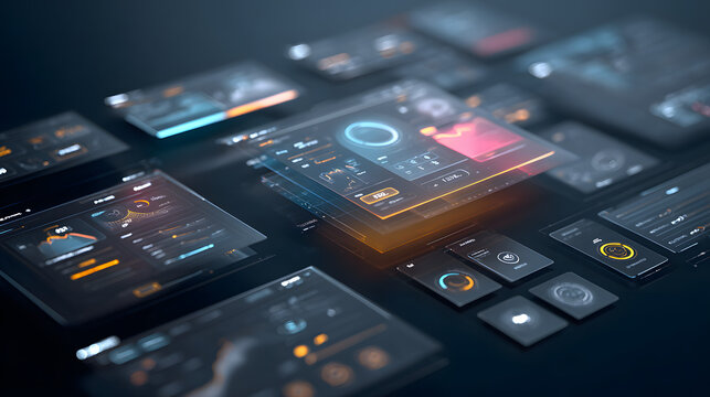 3d futuristic interface dashboard with floating panels in an isometric sci fi digital concept design