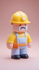 Construction worker figurine with yellow helmet and overalls.