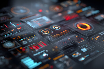 3d futuristic interface dashboard with floating panels in an isometric sci fi digital concept design