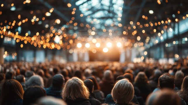 Audience engagement at a live event large venue photography warm lighting eye-level capturing enthrallment