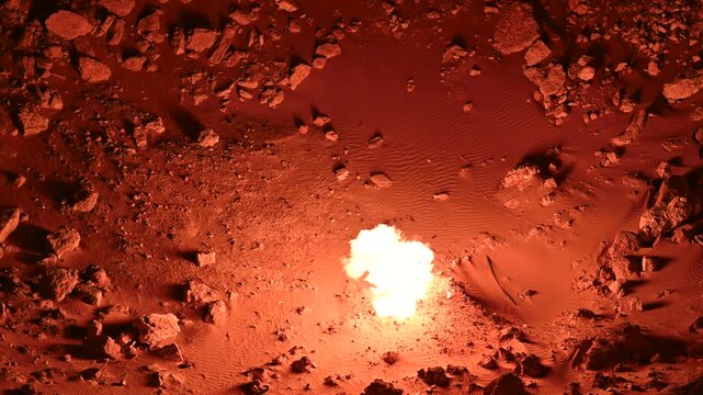 Flames inside the famous Darvaza Gas Crater in Turkmenistan