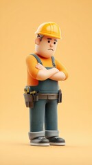 Construction worker with crossed arms looking concerned about the project.