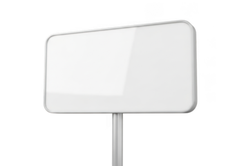 Blank white signboard mockup on pole for advertisement, information, and direction isolated on transparent background