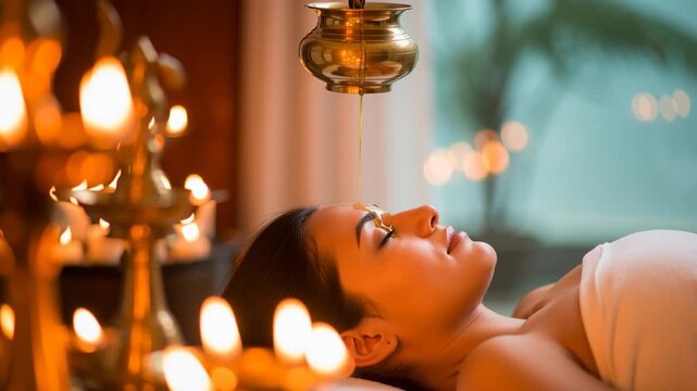 Young indian female doing Ayurveda therapy 