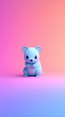 Cute blue mouse toy sitting on a colorful gradient background.