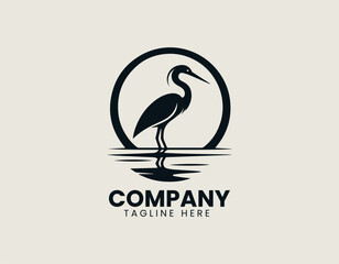 Minimal heron standing gracefully in elegant vector logo design illustration