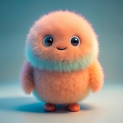 Adorable fuzzy character with big eyes and soft fur texture, standing on a neutral background. Perfect for branding, kids’ designs, mascots, or 3D illustration projects.