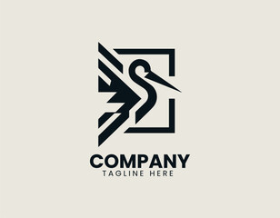 Geometric stork standing gracefully with abstract lines in modern vector logo design illustration