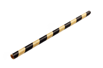 Black and yellow striped paper straw drink accessory party decoration celebration supply disposable recyclable straw isolated on transparent background