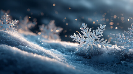 Macro Snowflakes On Snow - Christmas And Winter Background