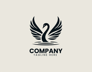 Winged swan spreading wide wings symbolizing protection in elegant vector logo design illustration