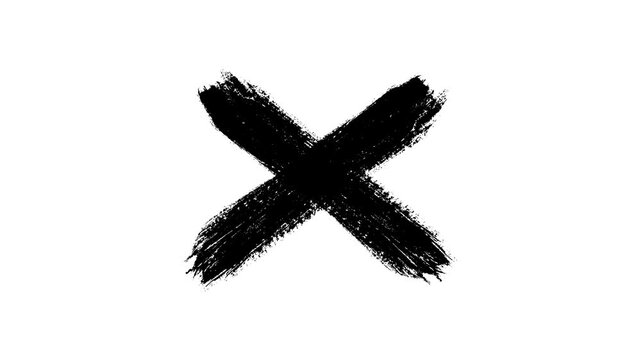 Black and white cross mark vector icon animation video. Alpha channel, 4k with transparent background