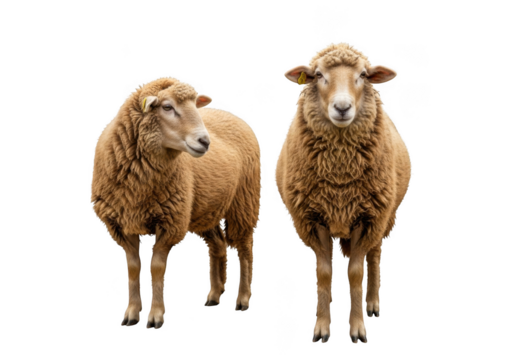 Two sheep standing side by side stock photo, farm animals, livestock, wool, lambs, agriculture, pasture, herd isolated on transparent background