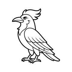 Fototapeta premium Charming Crested Raven Cartoon Outline Illustration Isolated on White Background