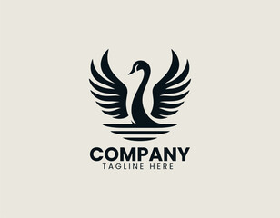 Winged swan spreading wide wings symbolizing protection in elegant vector logo design illustration