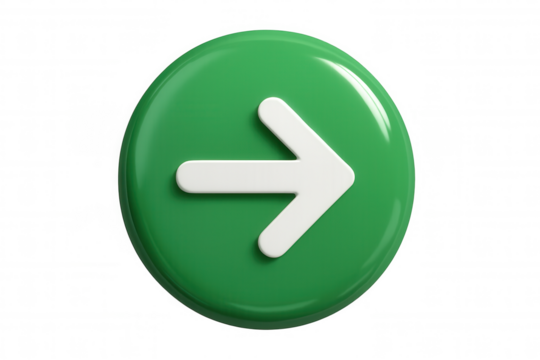 Green 3d arrow icon pointing right, symbolizing next step, direction, and forward navigation