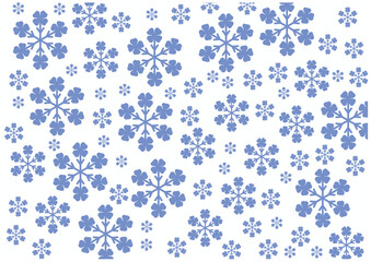 A pattern of blue snowflakes of various sizes on a white background.