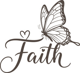 Vector art of faith text with butterfly and heart