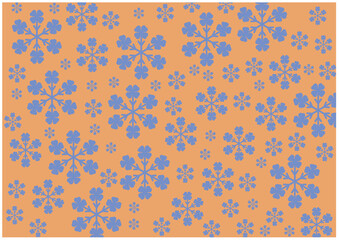 A pattern of blue snowflakes on an orange background.