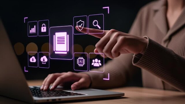 Document management concept, ERP Enterprise Resource Planning, online documentation database, and digital file storage system.