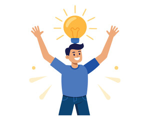 Man with a light bulb on his head isolated on white background